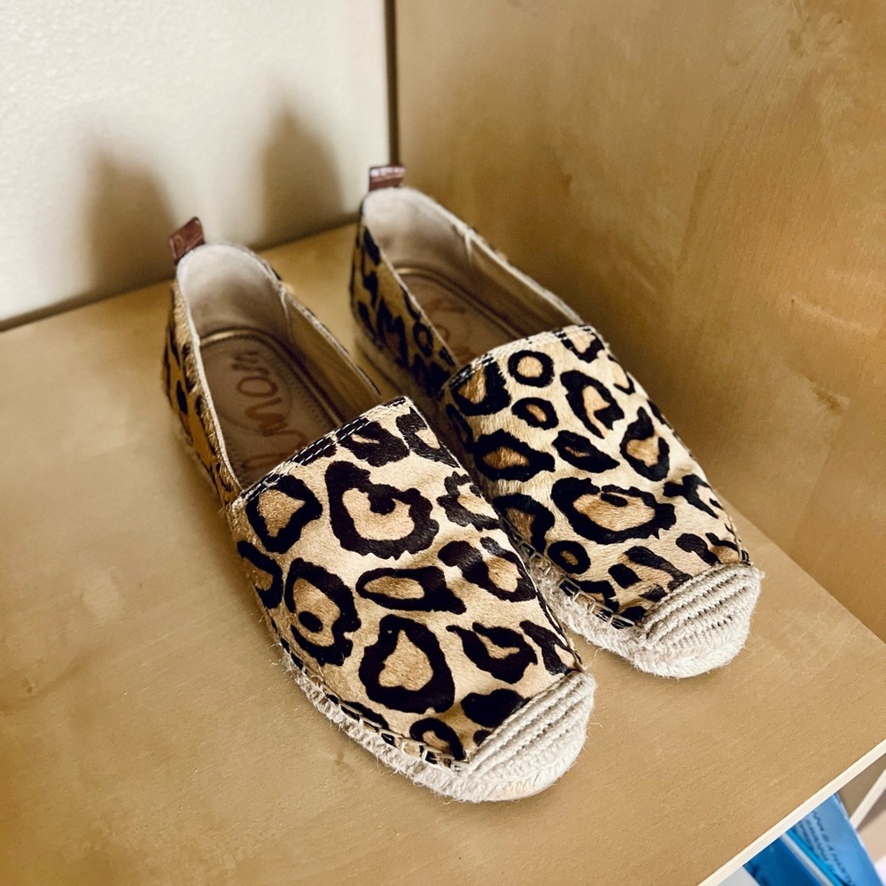 Sam Edelman Khloe genuine calf hair leopard print espadrille flats size 6.5 - Picture 3 of 9